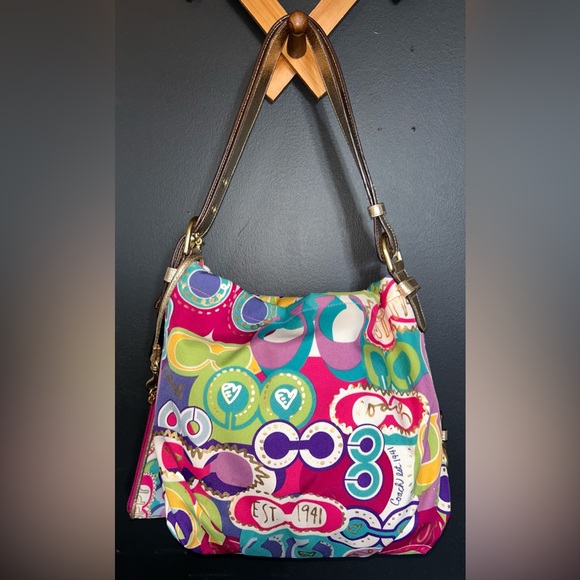 Y2K Coach Poppy Graffiti Multicolor Pop-Print Shoulder Bag & Matching Wristlet - Picture 6 of 16